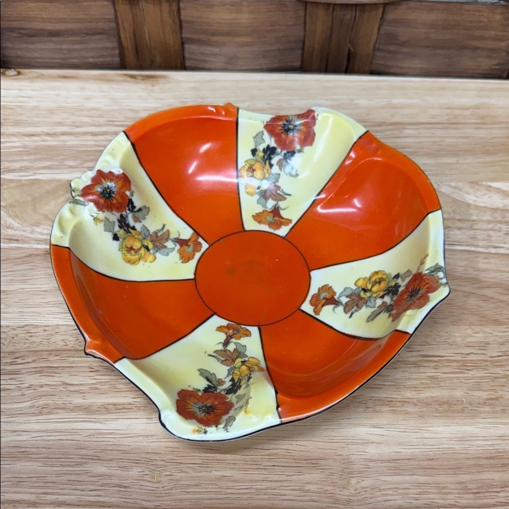 Vintage Floral Orange and Yellow Dish